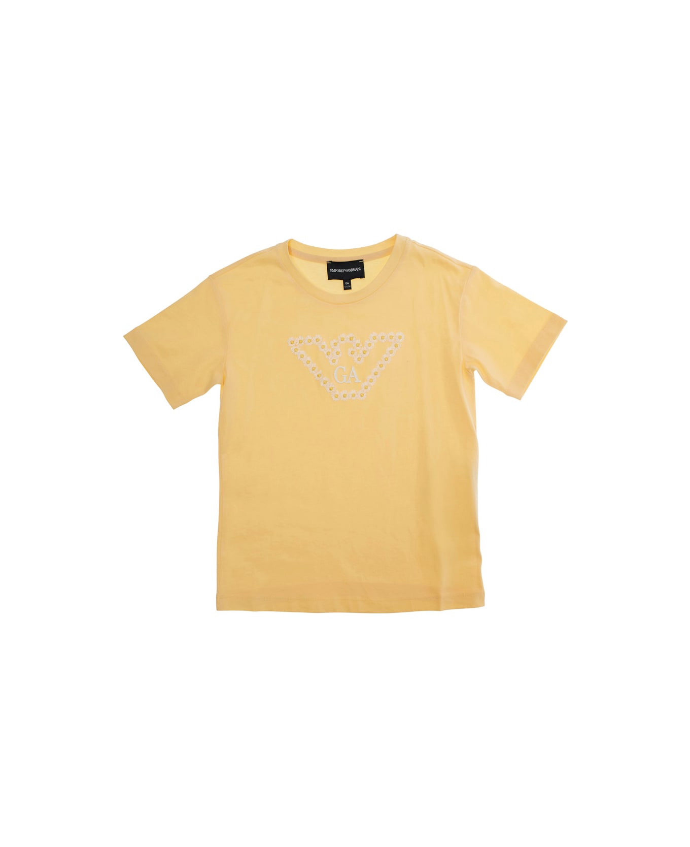 Emporio Armani Yellow T-shirt With Embroidered Logo On The Front In Cotton Girl - Yellow