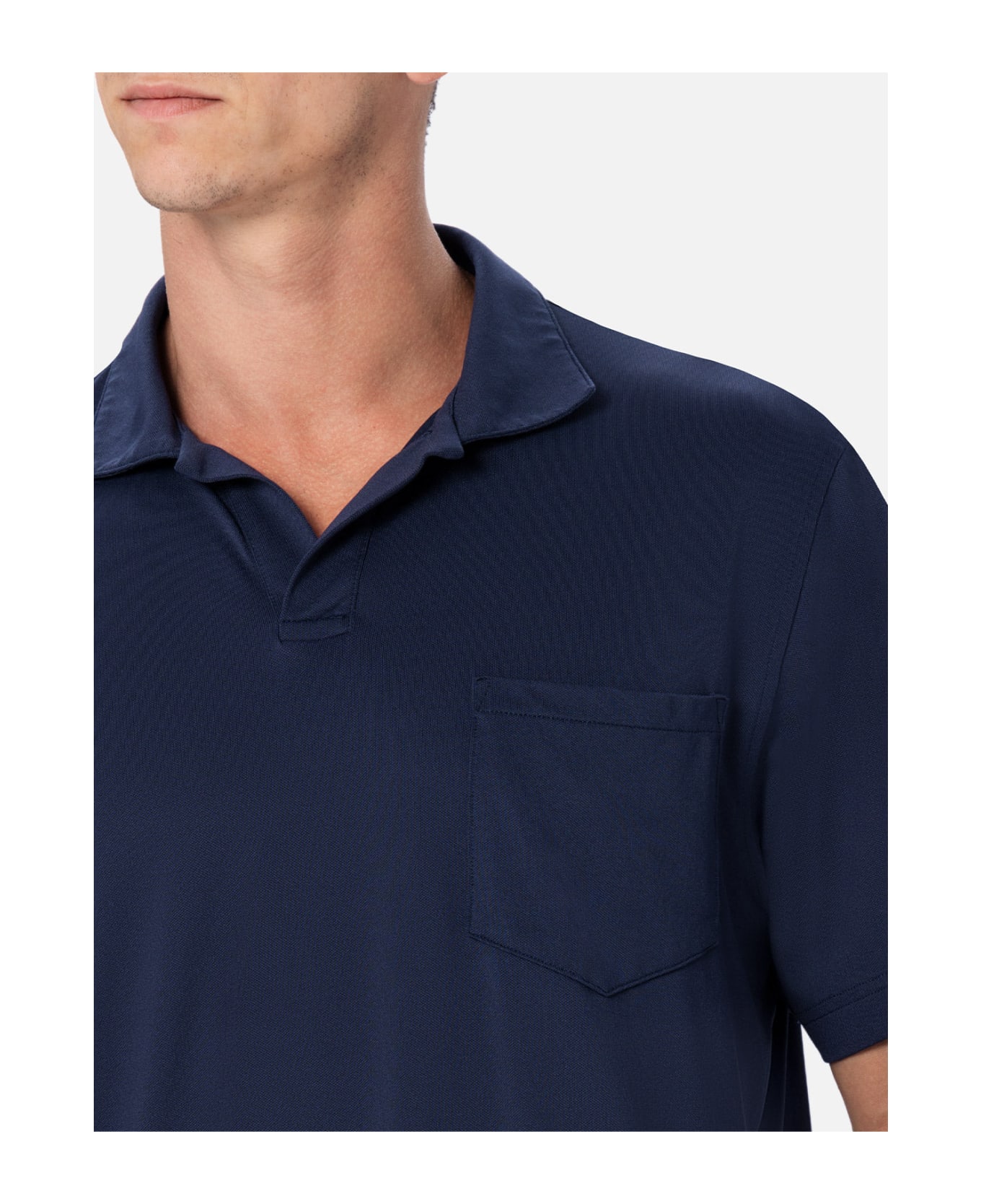 MC2 Saint Barth Man Navy Blue Technical Piquet Polo Shirt Camber - BLUE