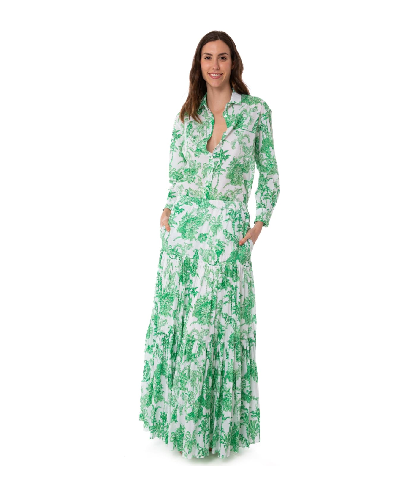 MC2 Saint Barth Woman Cotton Long Skirt With Jungle Print - GREEN
