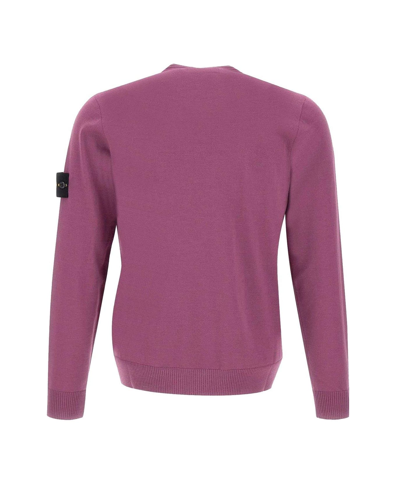 Stone Island Logo Patch Crewneck Knit Jumper - VIOLA