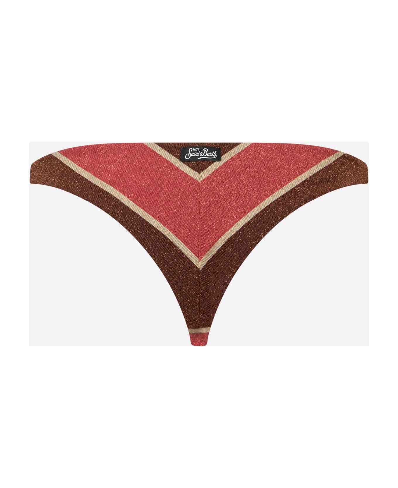 MC2 Saint Barth Woman Striped Lurex Cheeky Swim Briefs Romy - BROWN