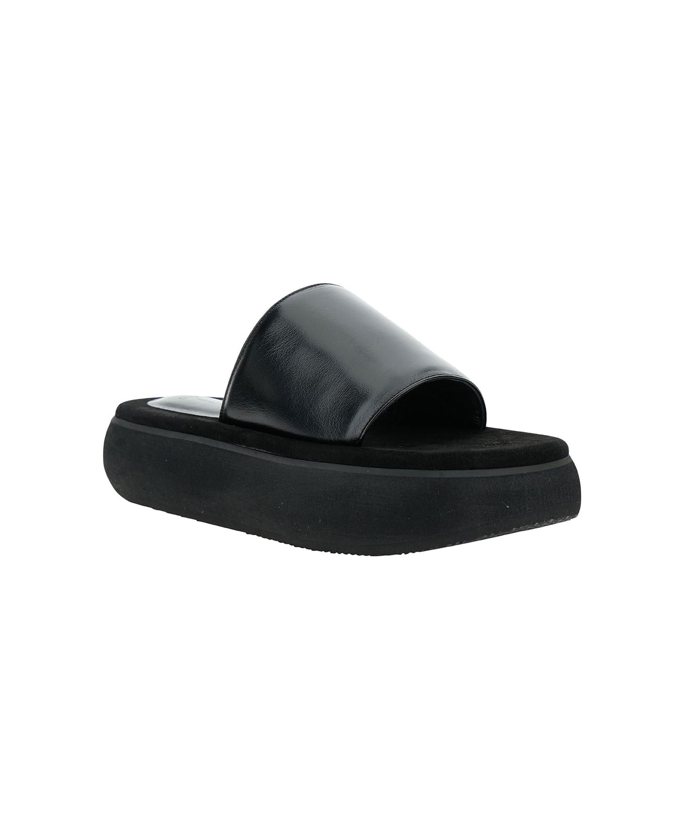 OSOI Black Padded Slides With Chunky Sole In Leather Woman - Black