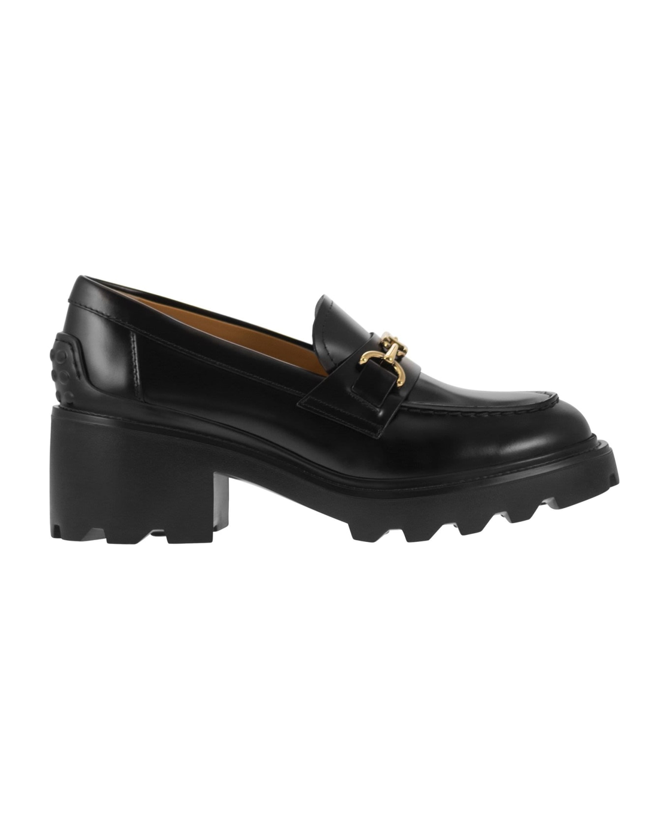 Tod's Leather Moccasin With Carrarmato Bottom - Black ハイヒール