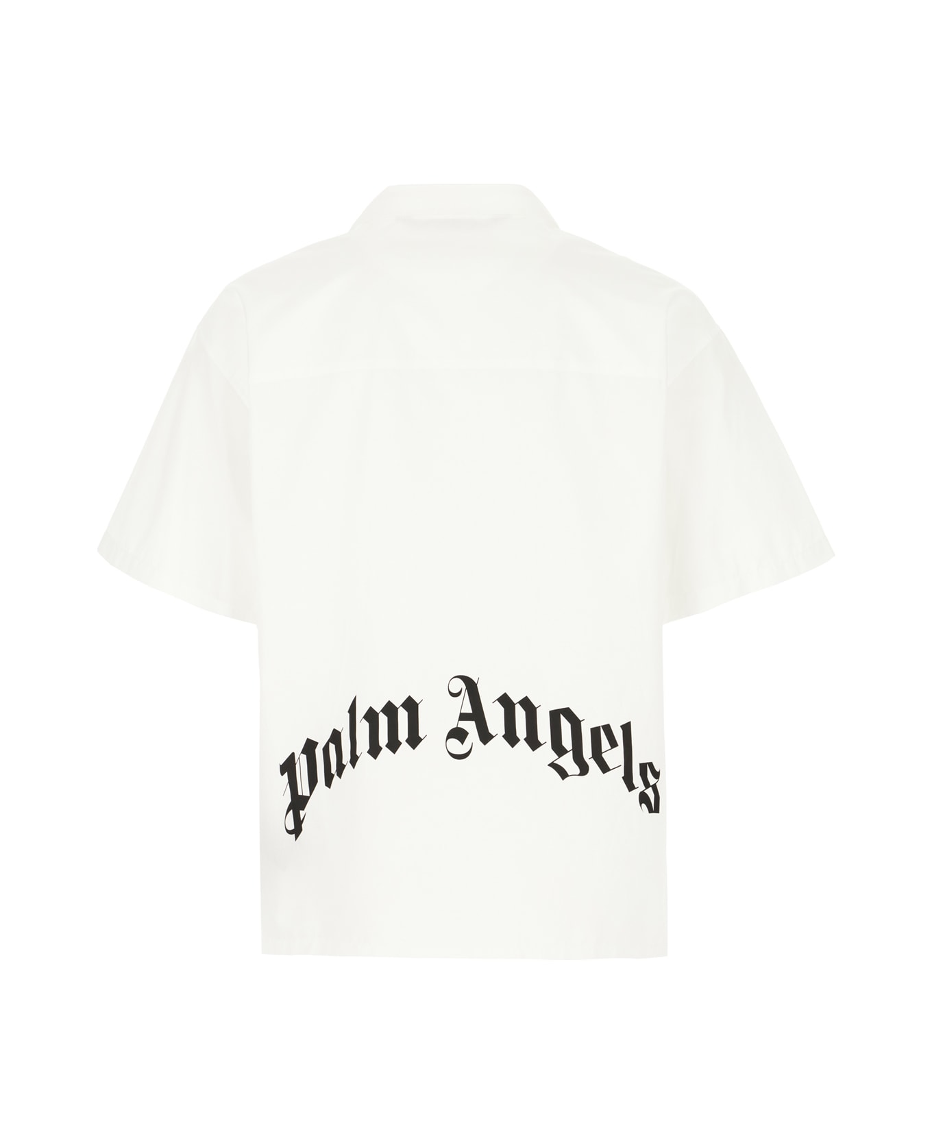 Palm Angels White Bowling Shirt With Cuban Collar And Maxi Logo Print On The Rear - WHITE BLACK