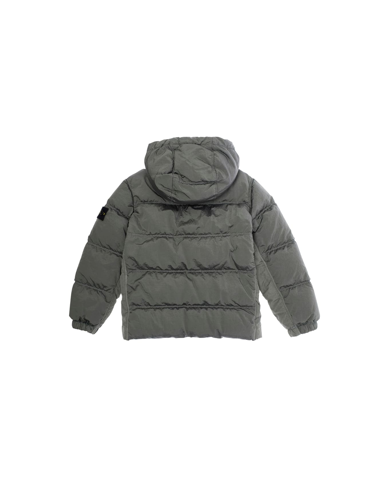 Stone Island Junior Grey Down Jacket With Fixed Hood And Logo Patch On The Sleeve In Tech Fabric Boy - Grey