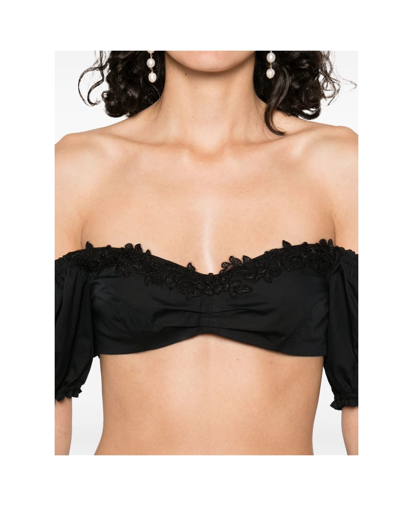 Ermanno Scervino Lace Detail Cotton Top - Black