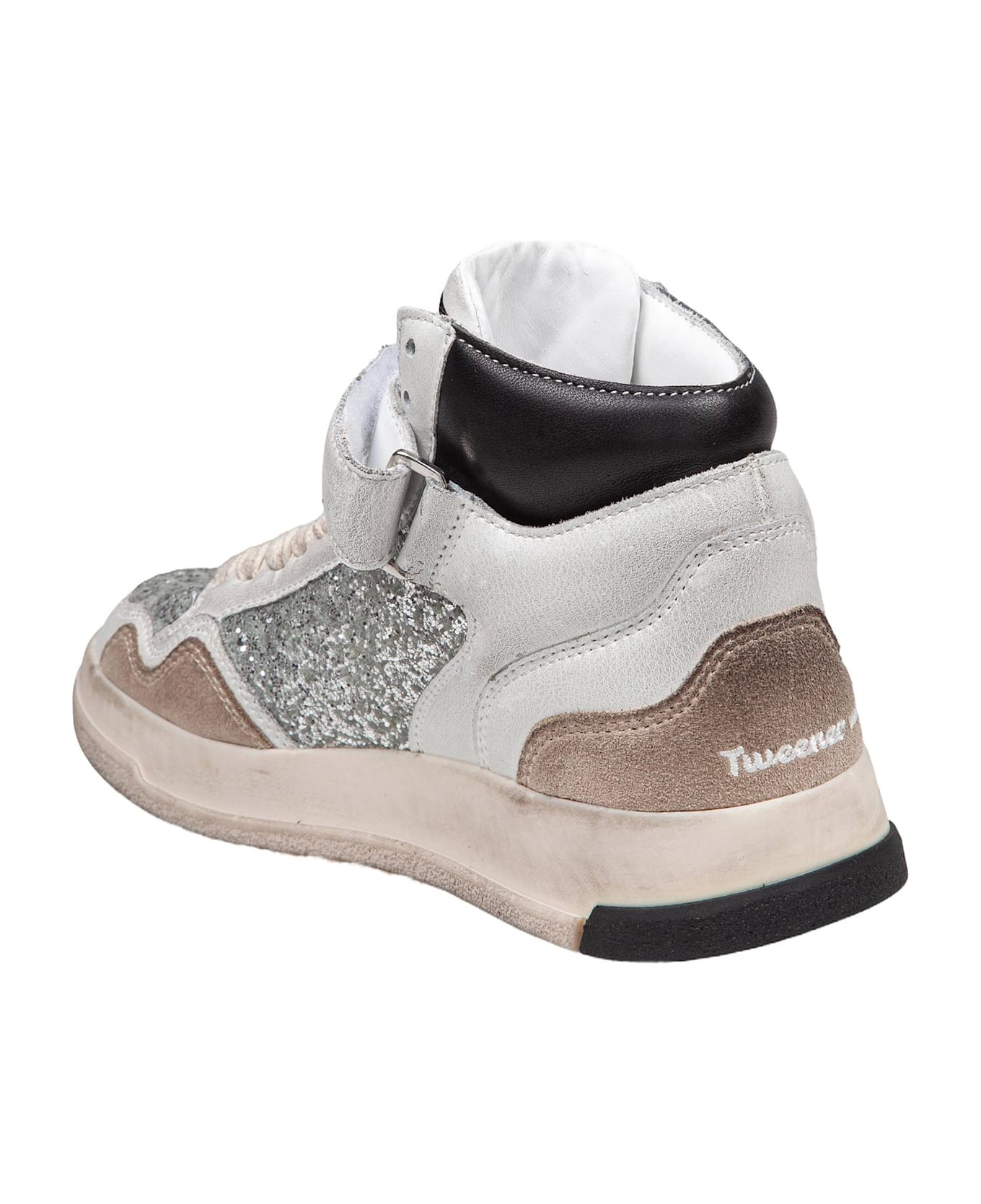 GHOUD Sneakers Tweener Mid In Leather With Silver Glitter - Gray / Black