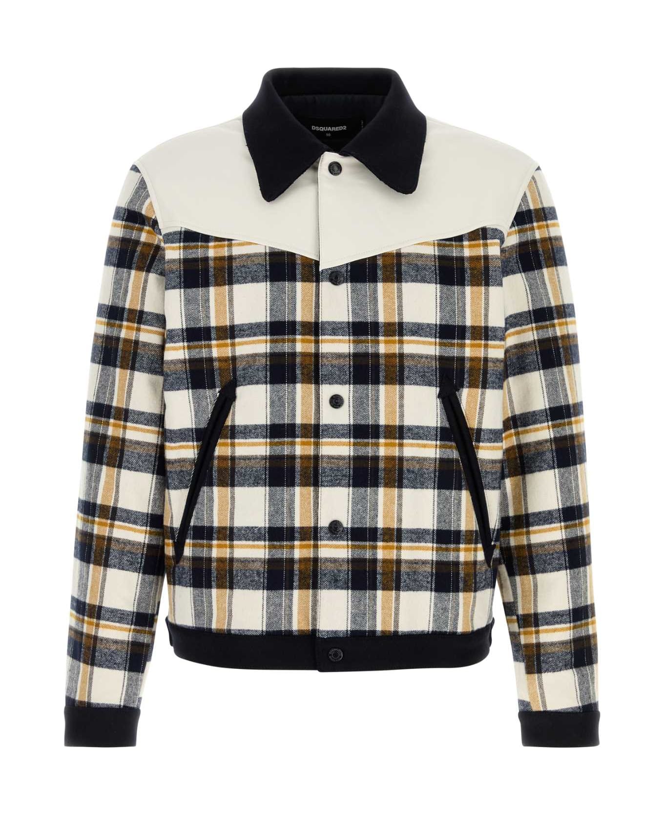 Dsquared2 Embroidered Flannel Western Bomber Jacket - OFFWHITEOCHREBLACK