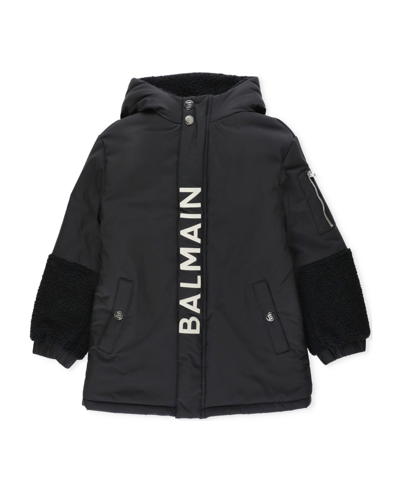 Balmain Padded Jacket With Logo - Black