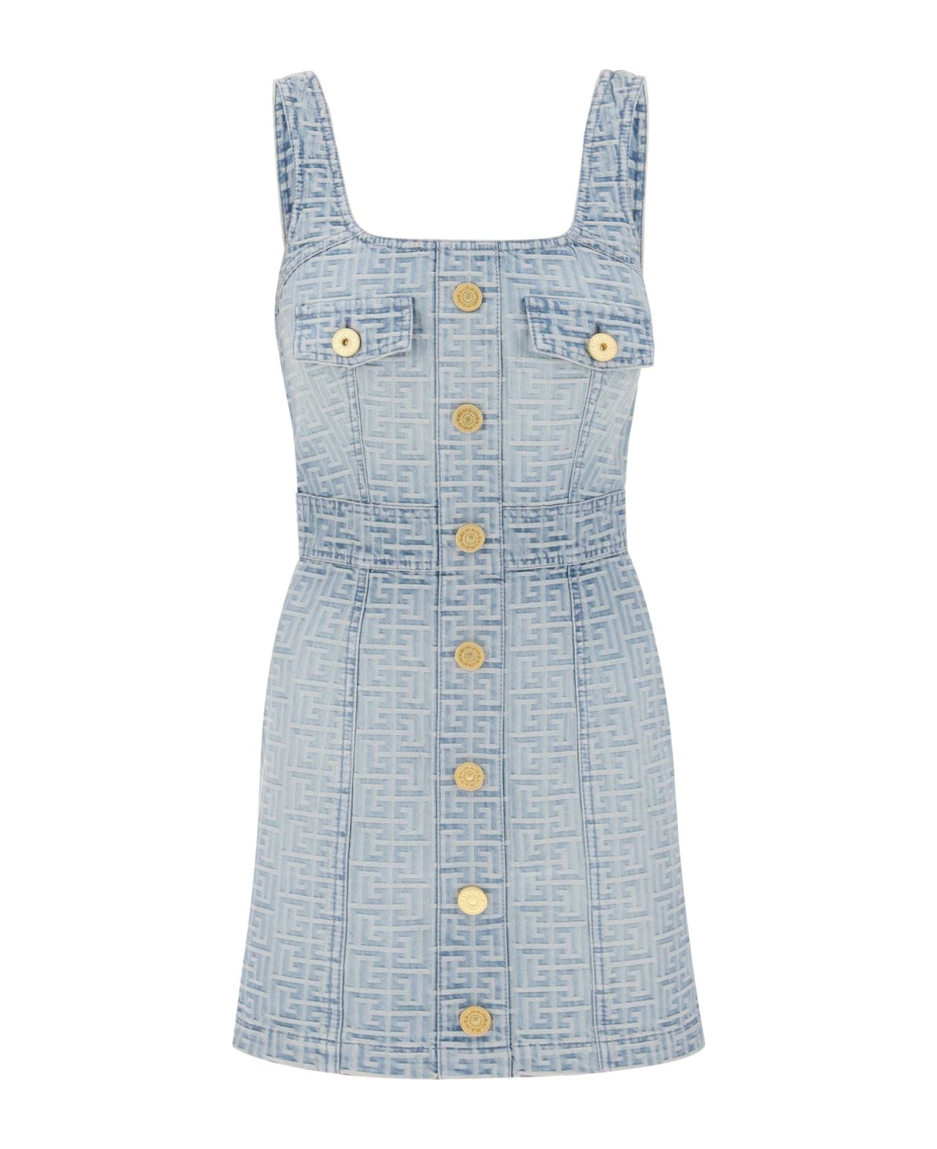 Balmain Monogrammed Denim Dress - Blue