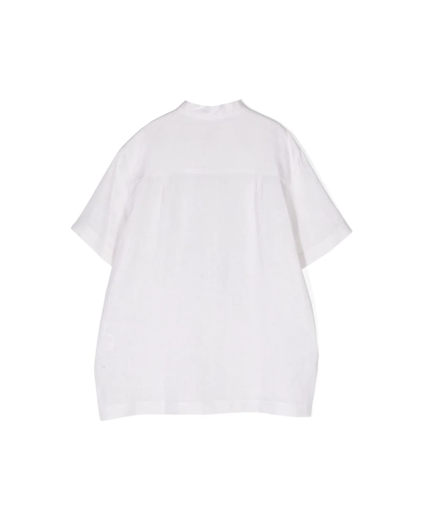 Dolce & Gabbana White Linen Shirt With Logo Plaque - White シャツ