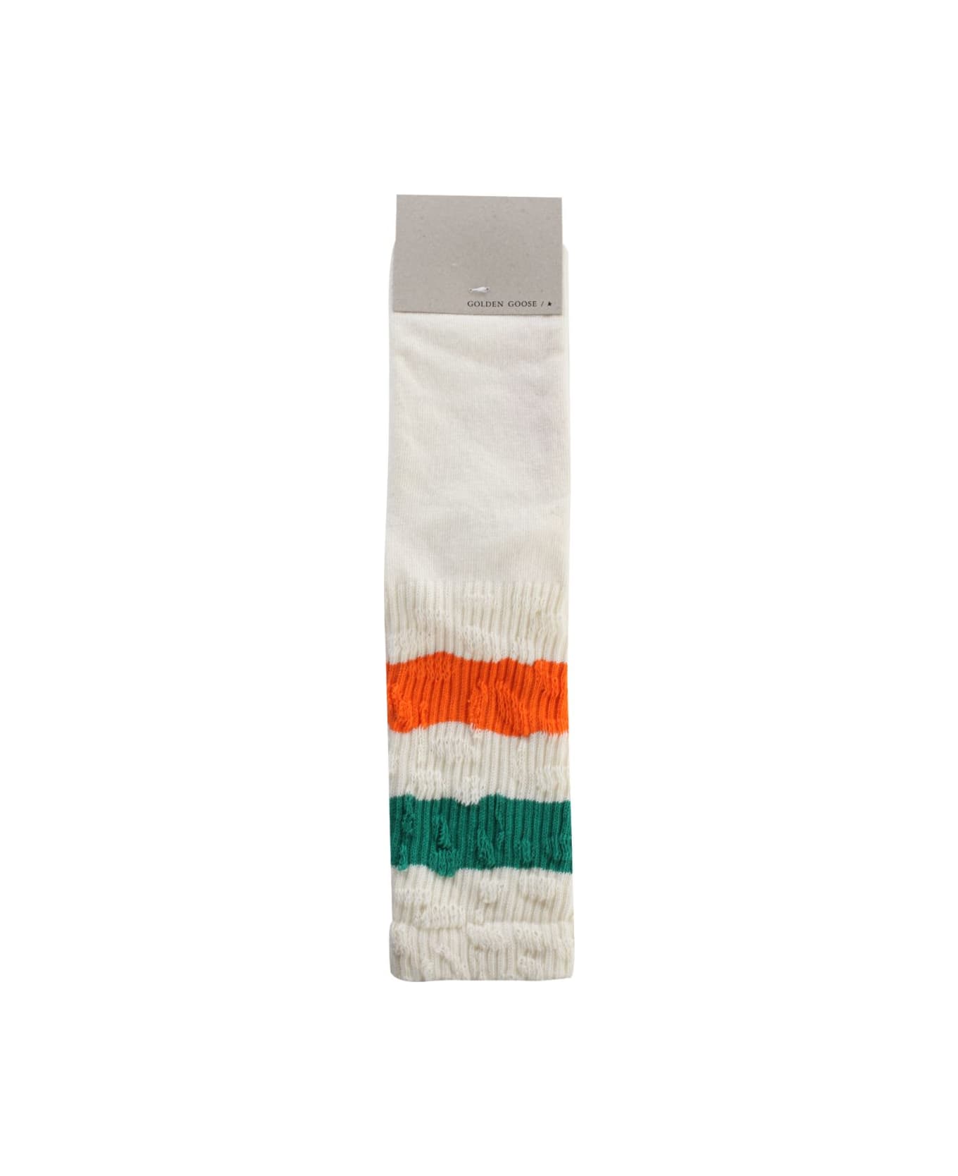 Golden Goose Striped Knitted Ankle Socks - Papyrus Bosphorus Arancio Fluo 靴下＆タイツ