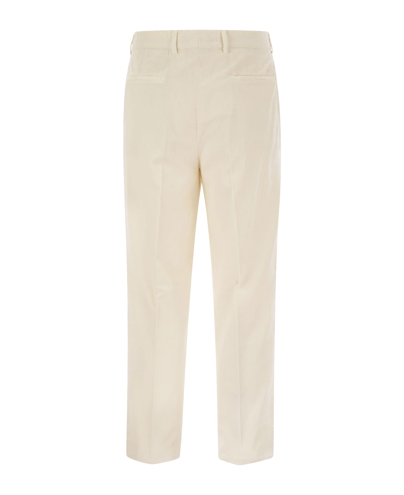 Brunello Cucinelli Leisure Fit Trousers In Garment Dyed Cotton Corduroy With Darts - White
