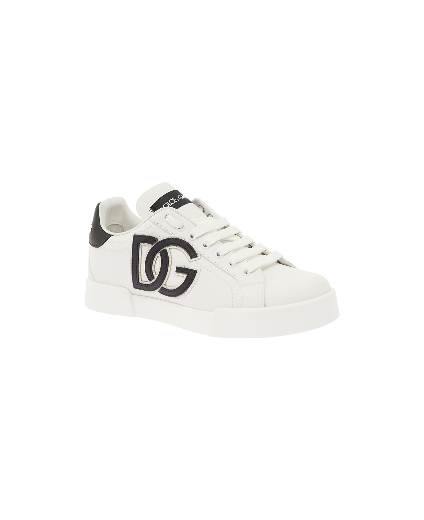 Dolce & Gabbana White Portofino Sneakers In Leather With Dg Logo Patch Dolce & Gabbana Woman - White
