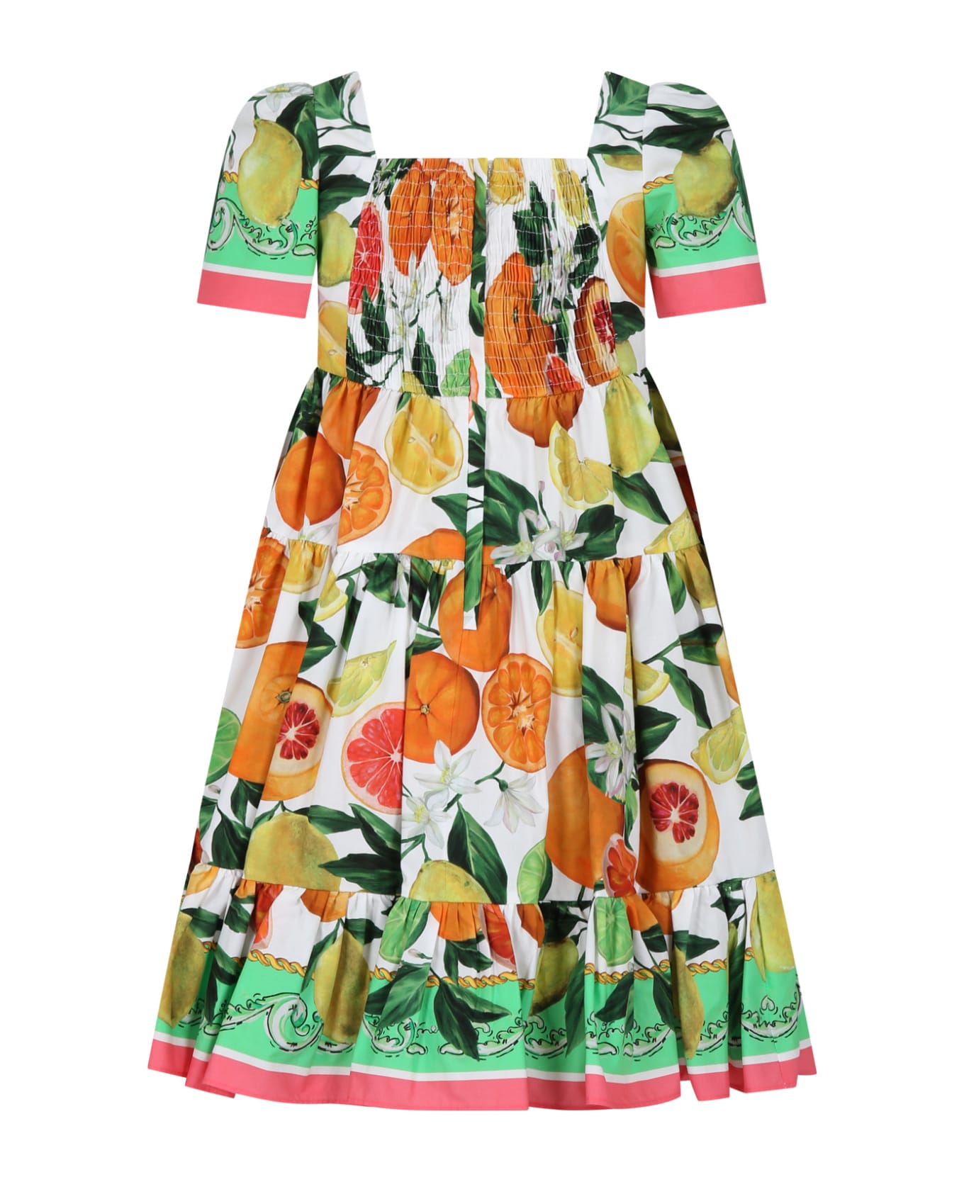 Dolce & Gabbana Multicolor Elegant Dress For Girl With An Italian Holiday Print - Multicolor