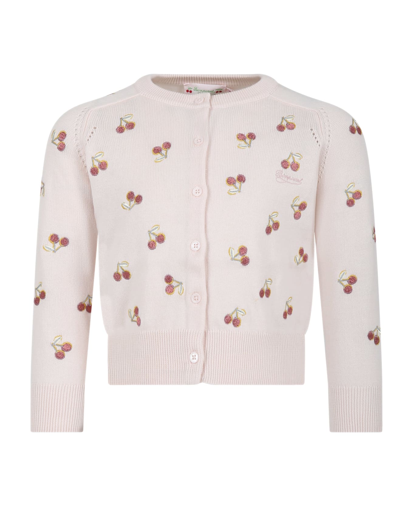 Bonpoint Pink Cardigan For Girl With Cherries - Pink