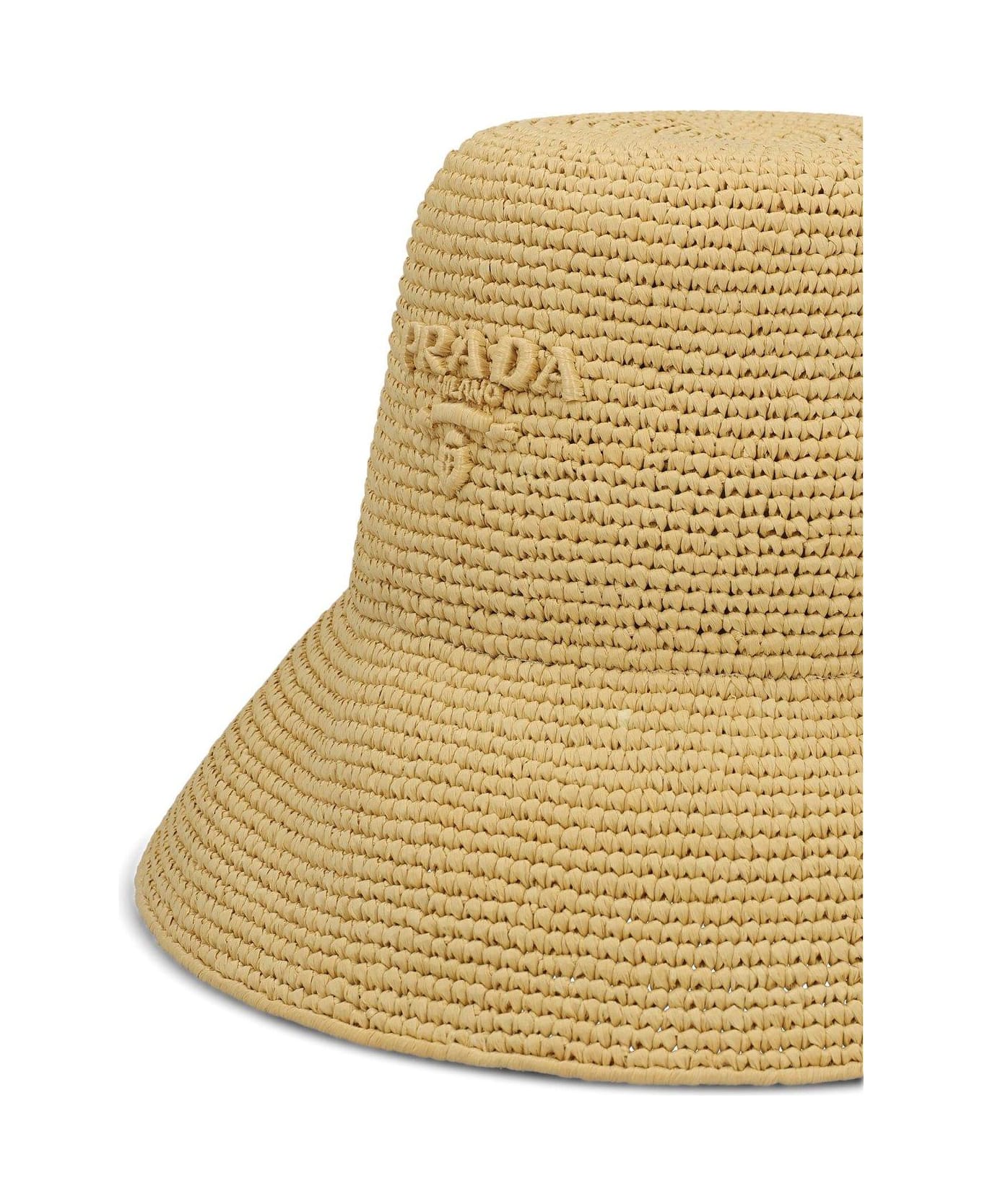 Prada Logo Embossed Bucket Hat - Naturale