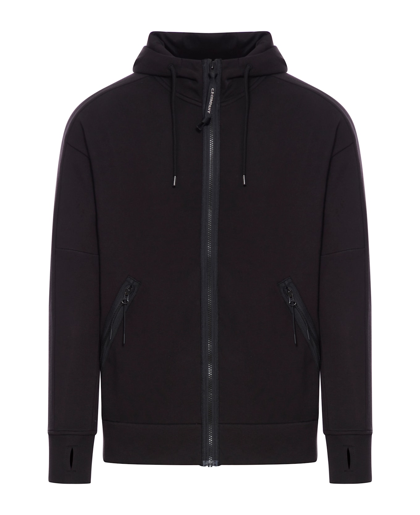 C.P. Company Diagonal Raised Fleece Goggle Zipped Hooded Sweatshirt - BLACK