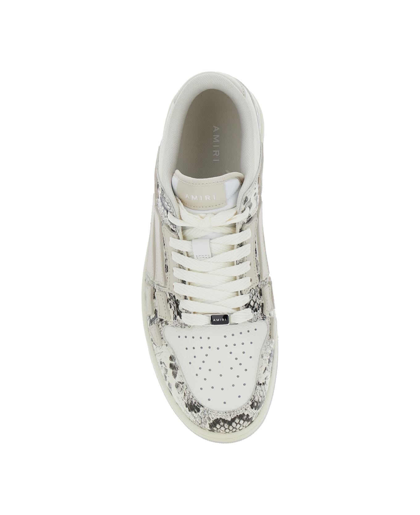 AMIRI 'skull' Grey Low Top Sneakers With Skull Patch In Snake Printed Leather Man - Bianco