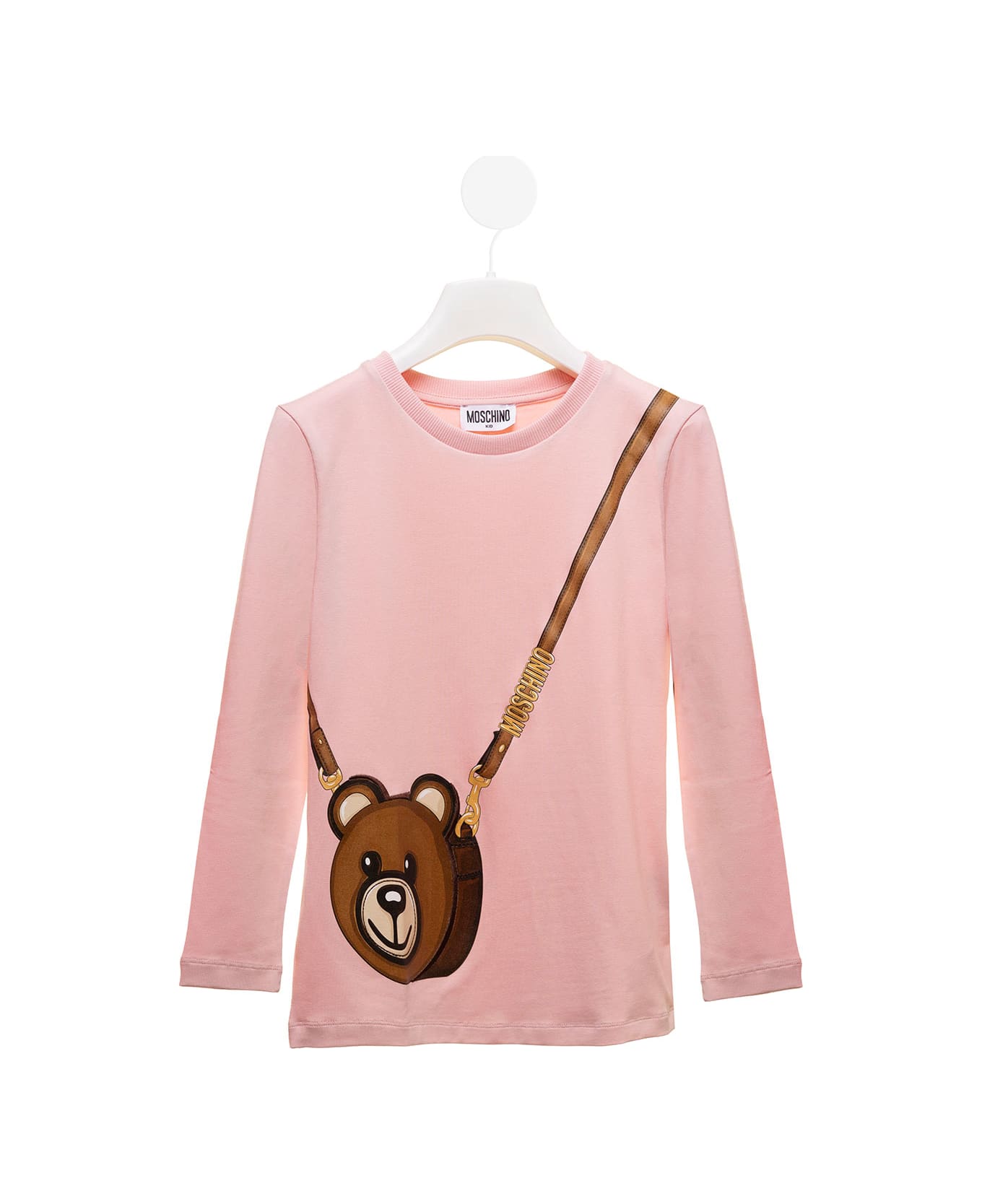 Moschino Pink Cotton Maxi T-shirt With Teddy Bear Bag Print  Moschino Kids Girl - Pink