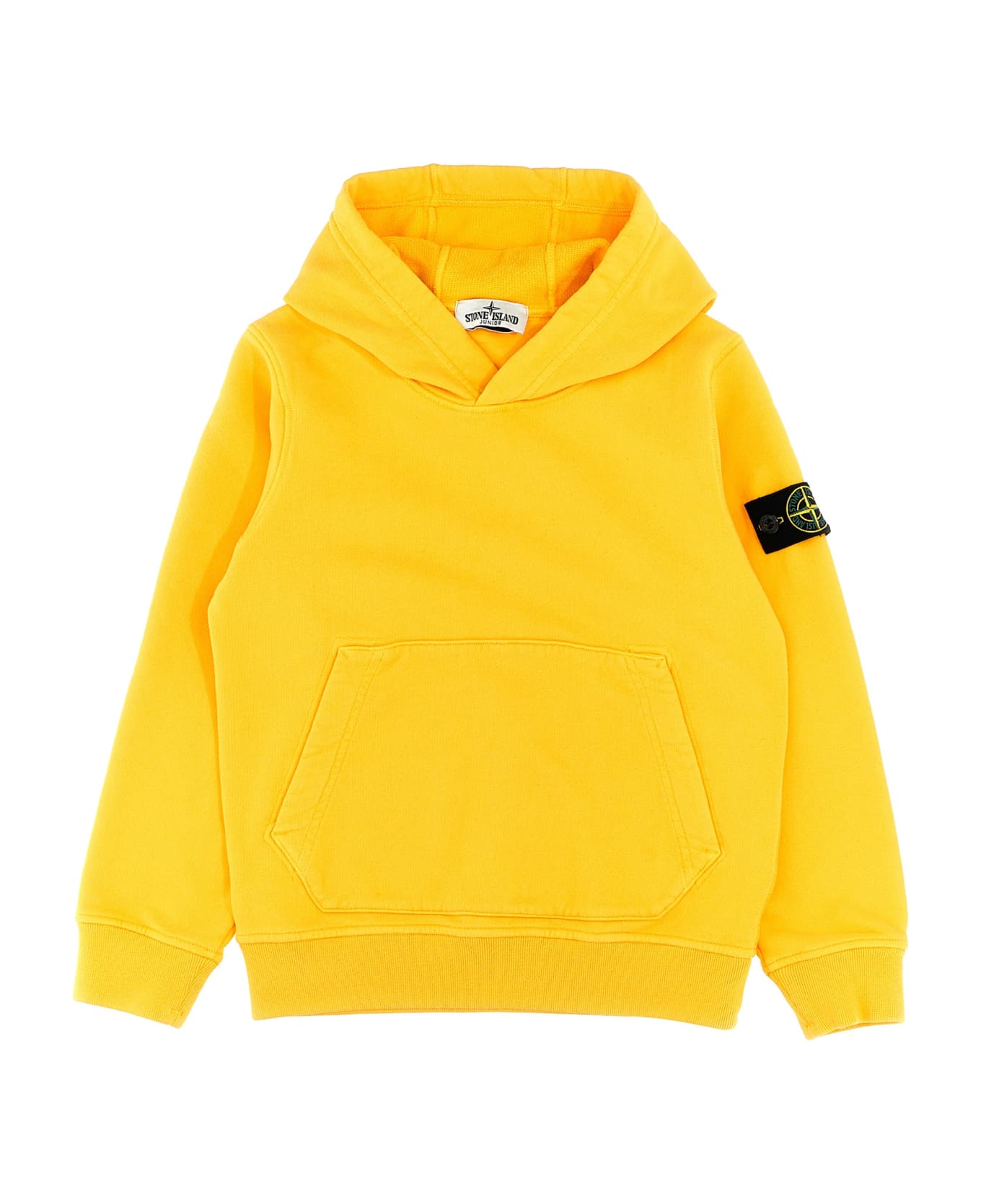Stone Island Junior Logo Patch Hoodie - Yellow