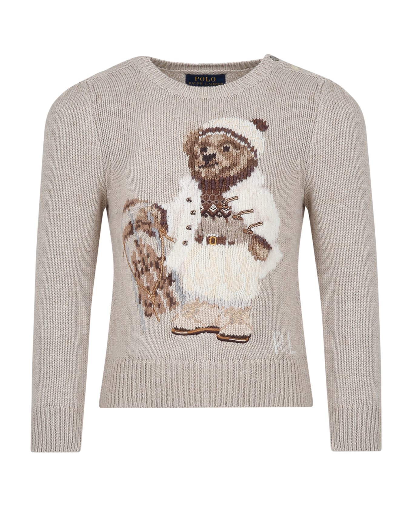Ralph Lauren Beige Sweater For Girl With Bear - Beige