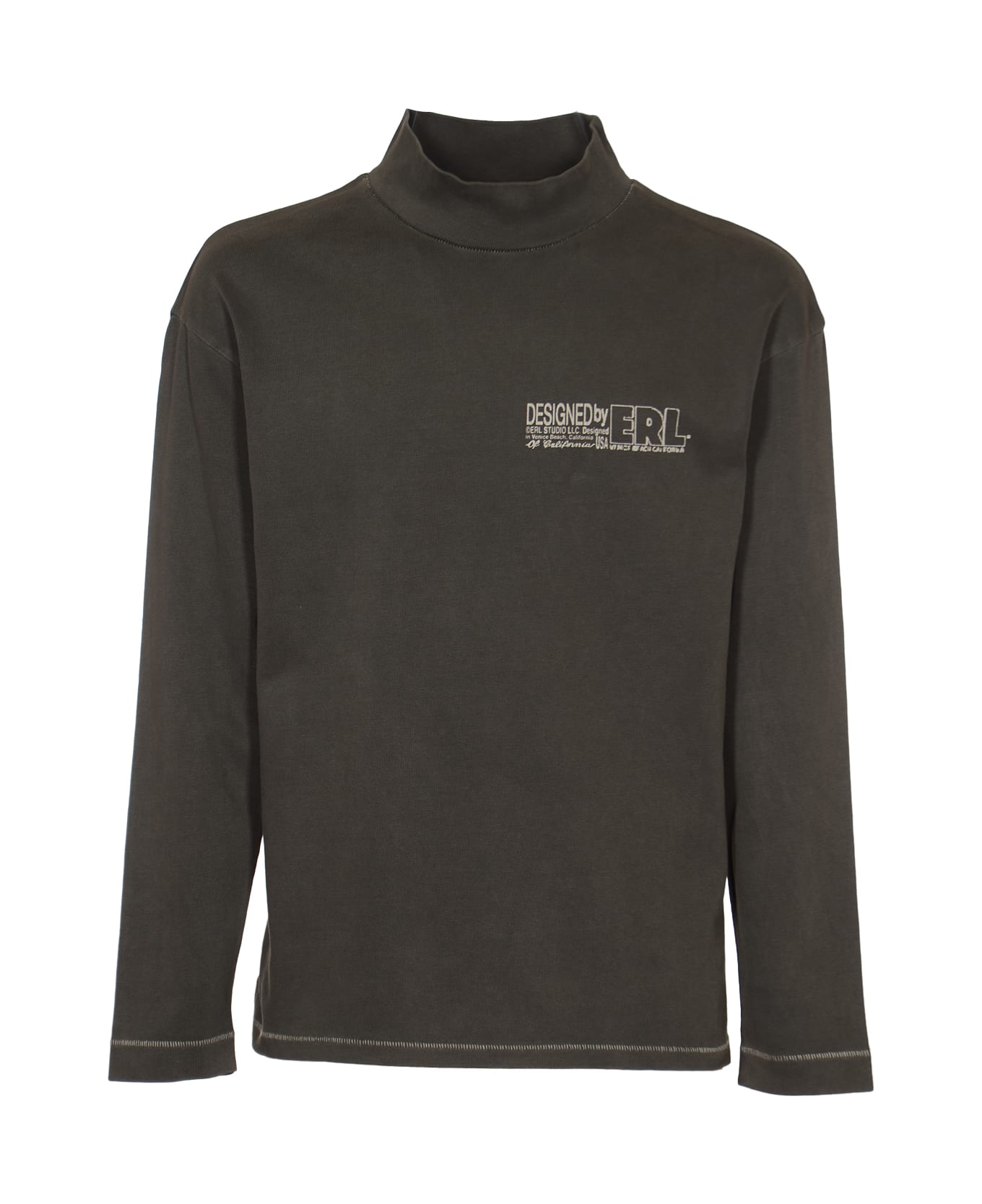 ERL High-neck Chest Logo Ribbed Sweatshirt - Black フリース