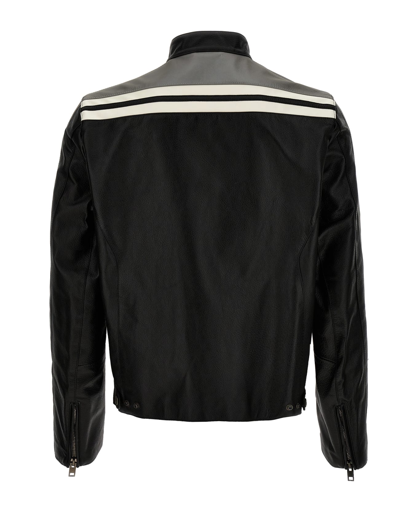 Moschino Leather Jacket With Contrasting Bands - Black  