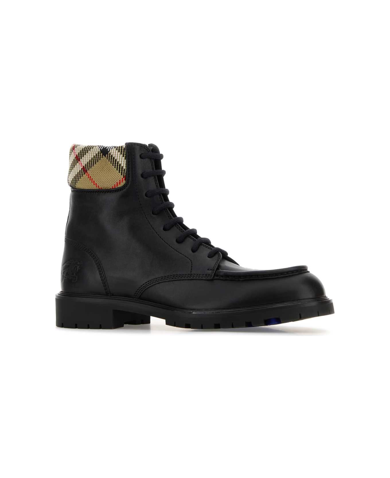 Burberry Black Leather Ankle Boots - BLACK