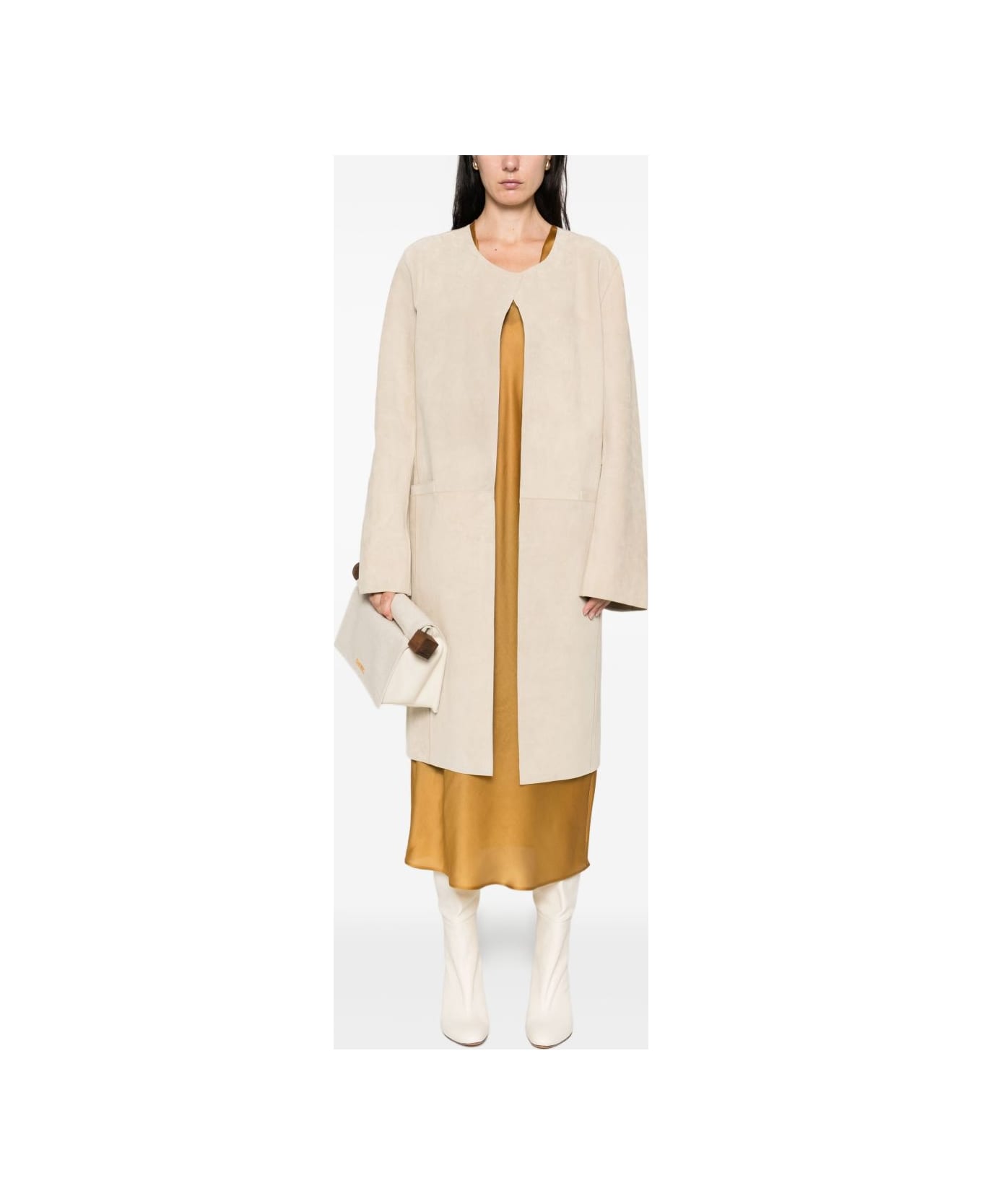 Totême Suede Leather Coat - Ivory