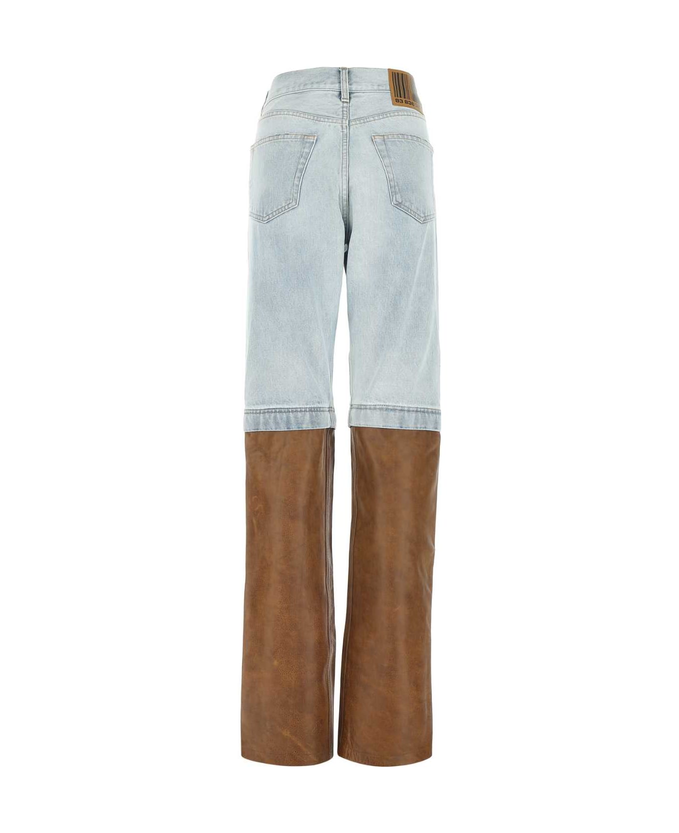 VTMNTS Two-tone Denim And Leather Jeans - BROWNLIGHTBLUE デニム