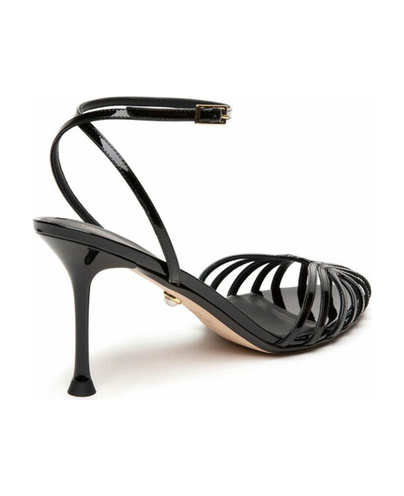 Alevì Black Patent Leather Cage Sandals - Black