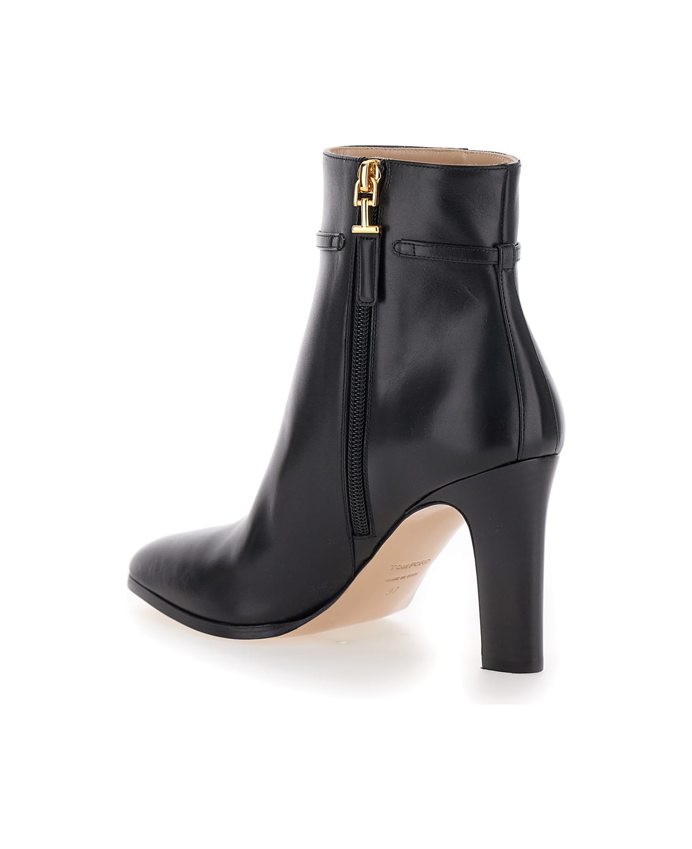 Tom Ford Black Ankle Boots With T Chain Detail In Leather Woman - Black