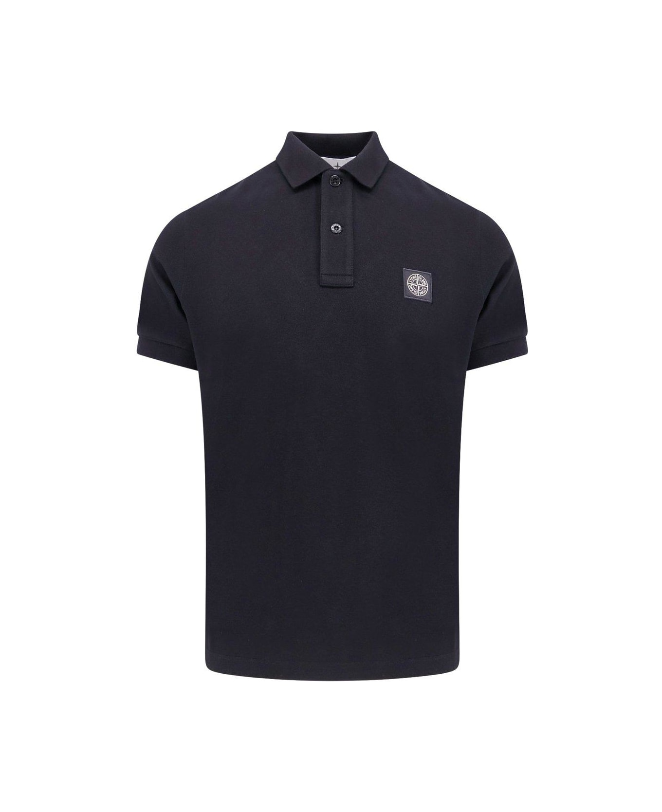 Stone Island Logo Patch Short-sleeved Polo Shirt - BLACK