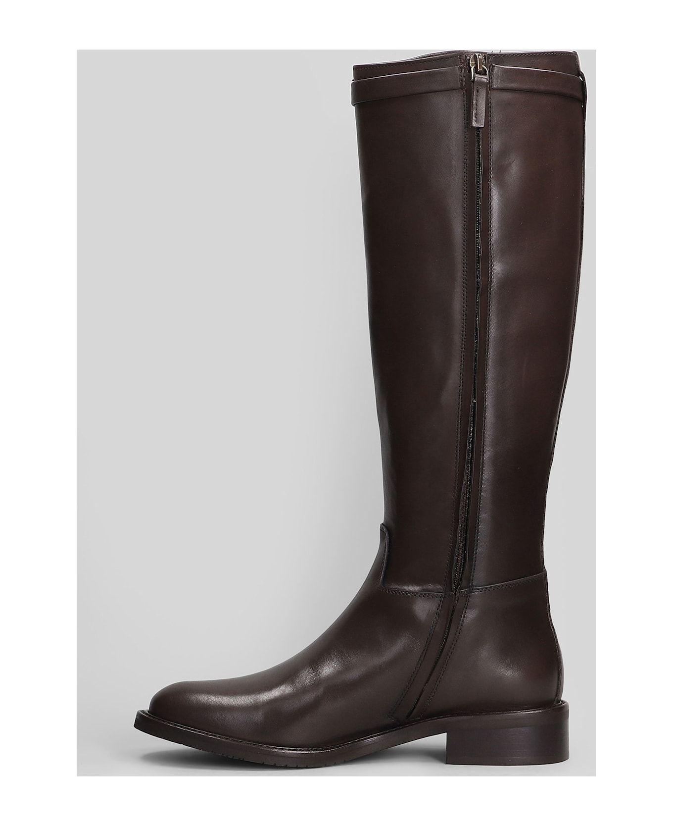 Julie Dee Low Heels Boots In Dark Brown Leather - dark brown