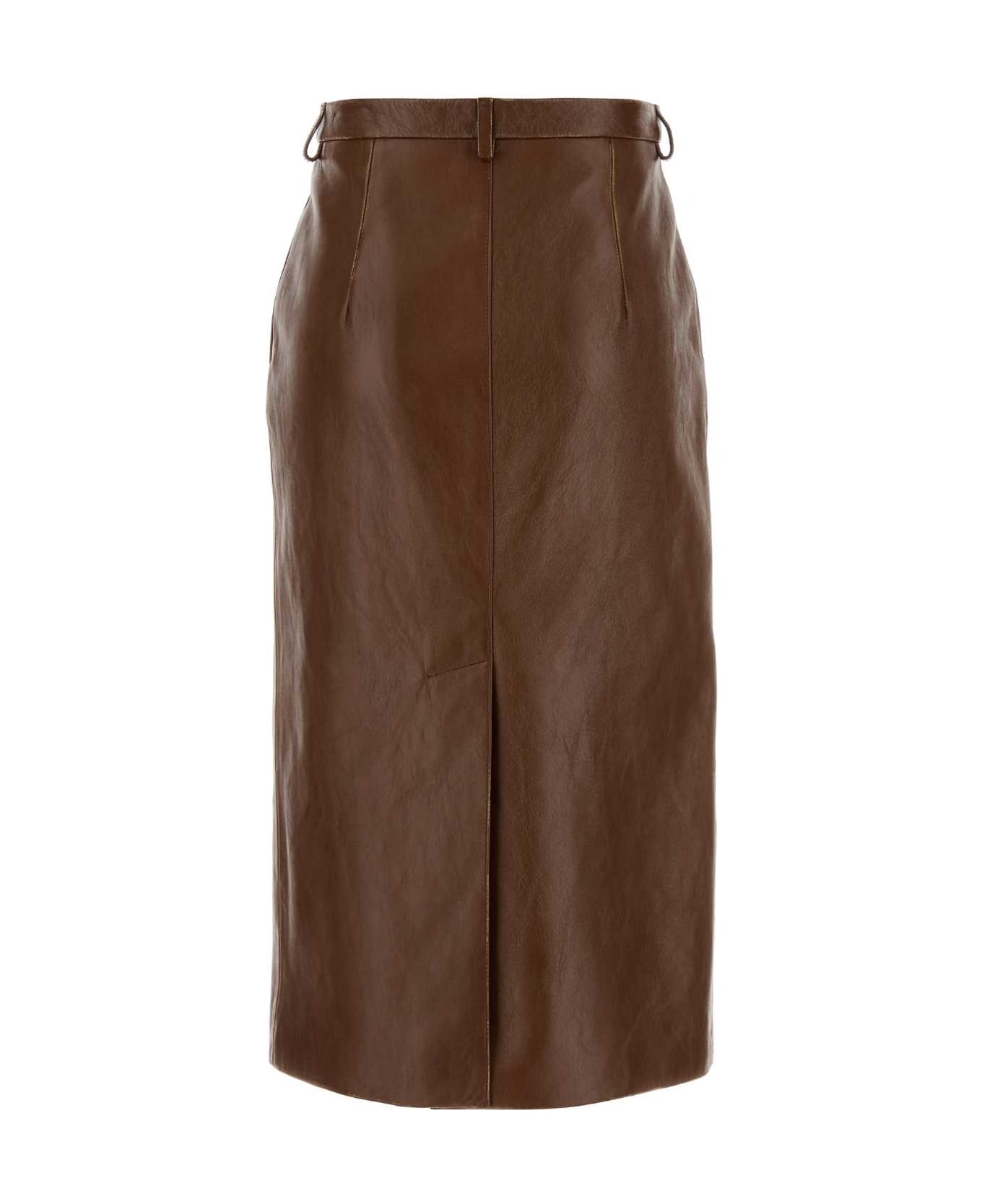 Prada Brown Leather Skirt - BRANDY