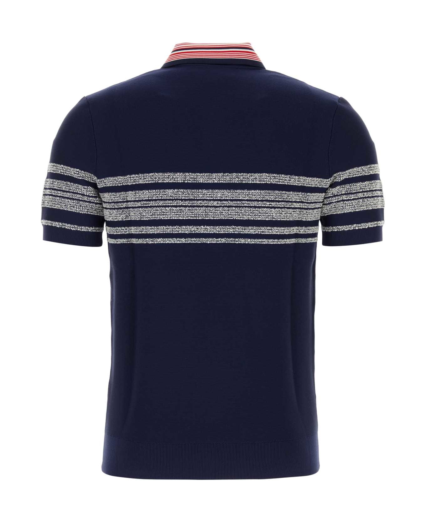Wales Bonner Dark Blue Nylon Blend Dawn Knit Polo Shirt - NAVREDWHI ポロシャツ