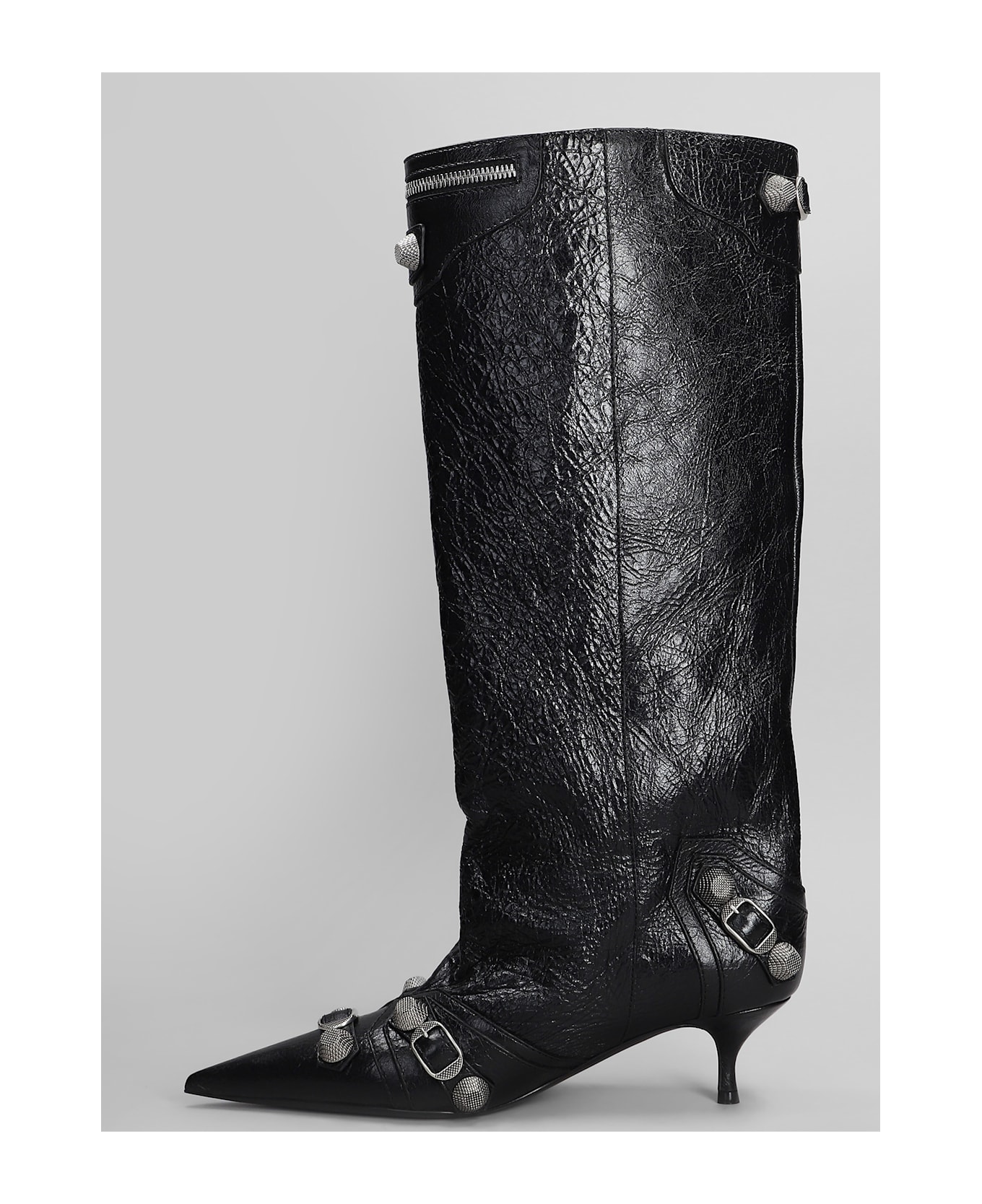 Balenciaga Cagole Wide Boot L50 Low Heels Boots In Black Leather - black