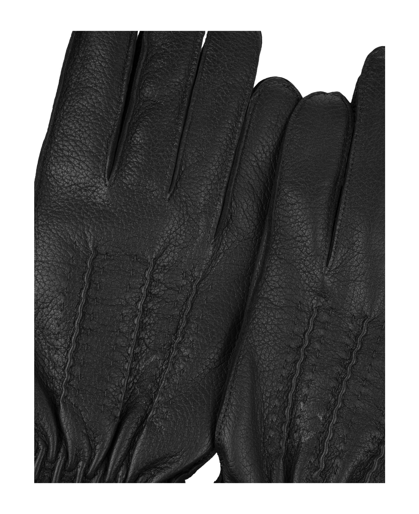 Orciani Drummed Gloves In Black Leather - Black