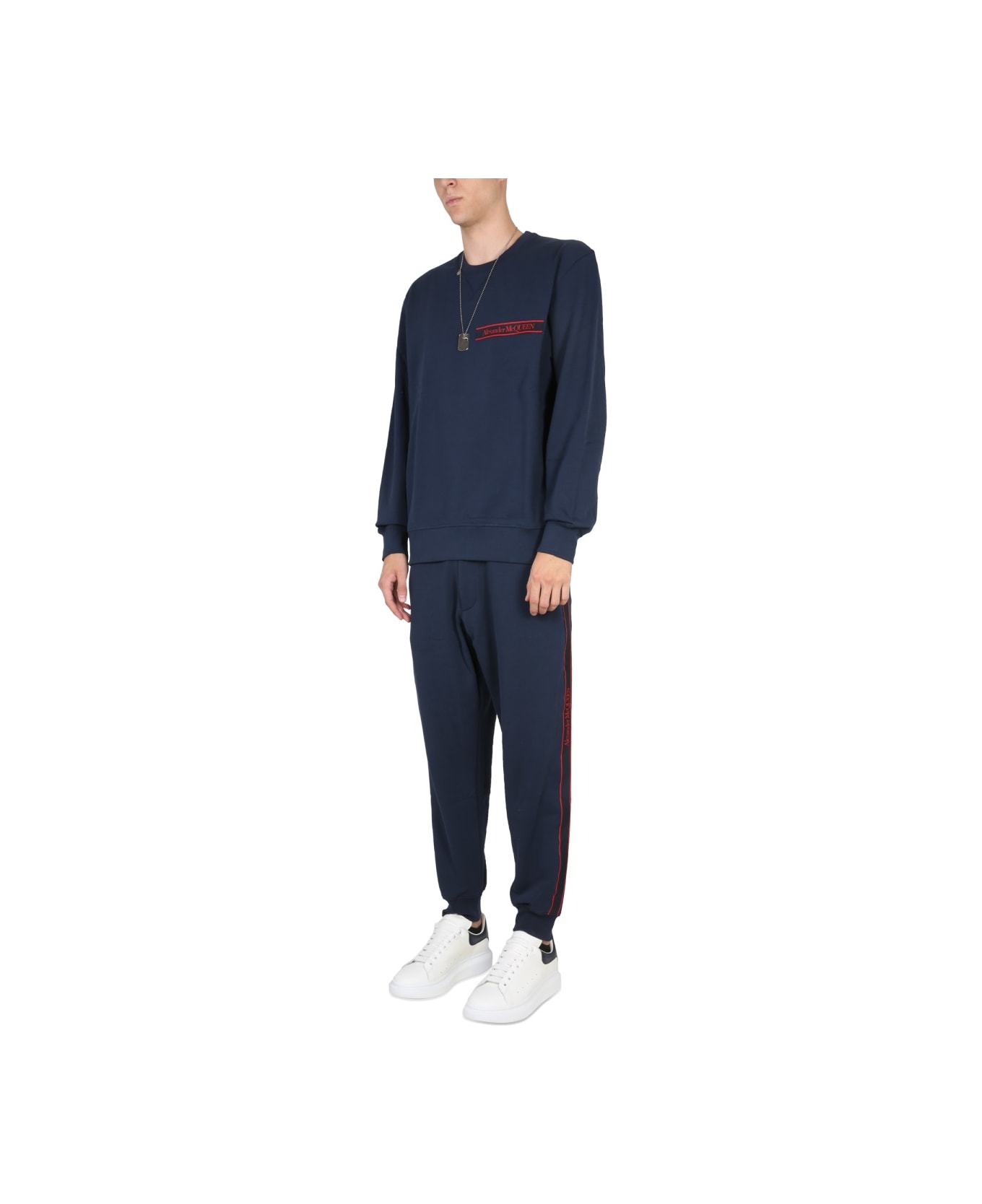Alexander McQueen Jogging Pants With Selvedge Logo Band - BLUE