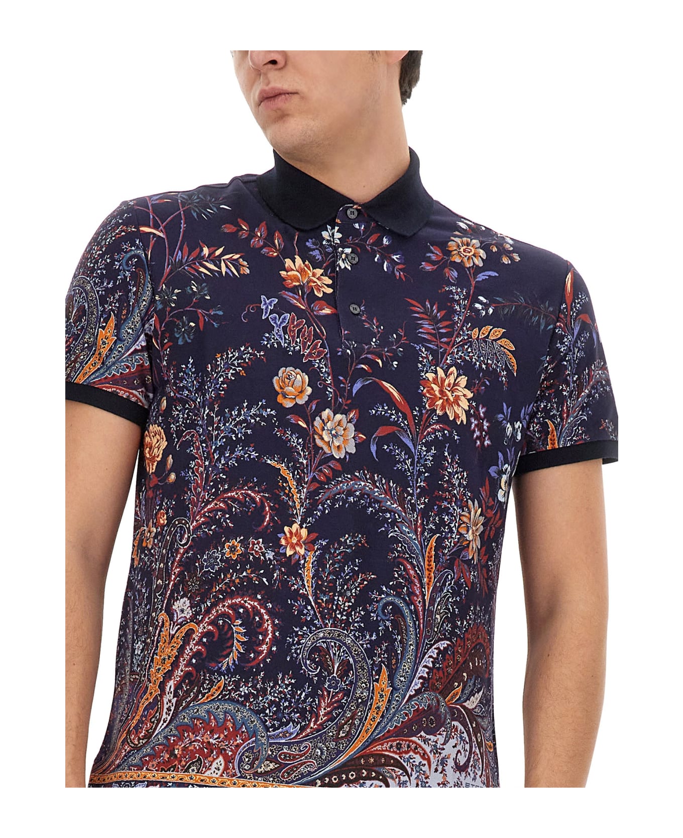 Etro Polo Shirt With Floral Paisley Print - Black