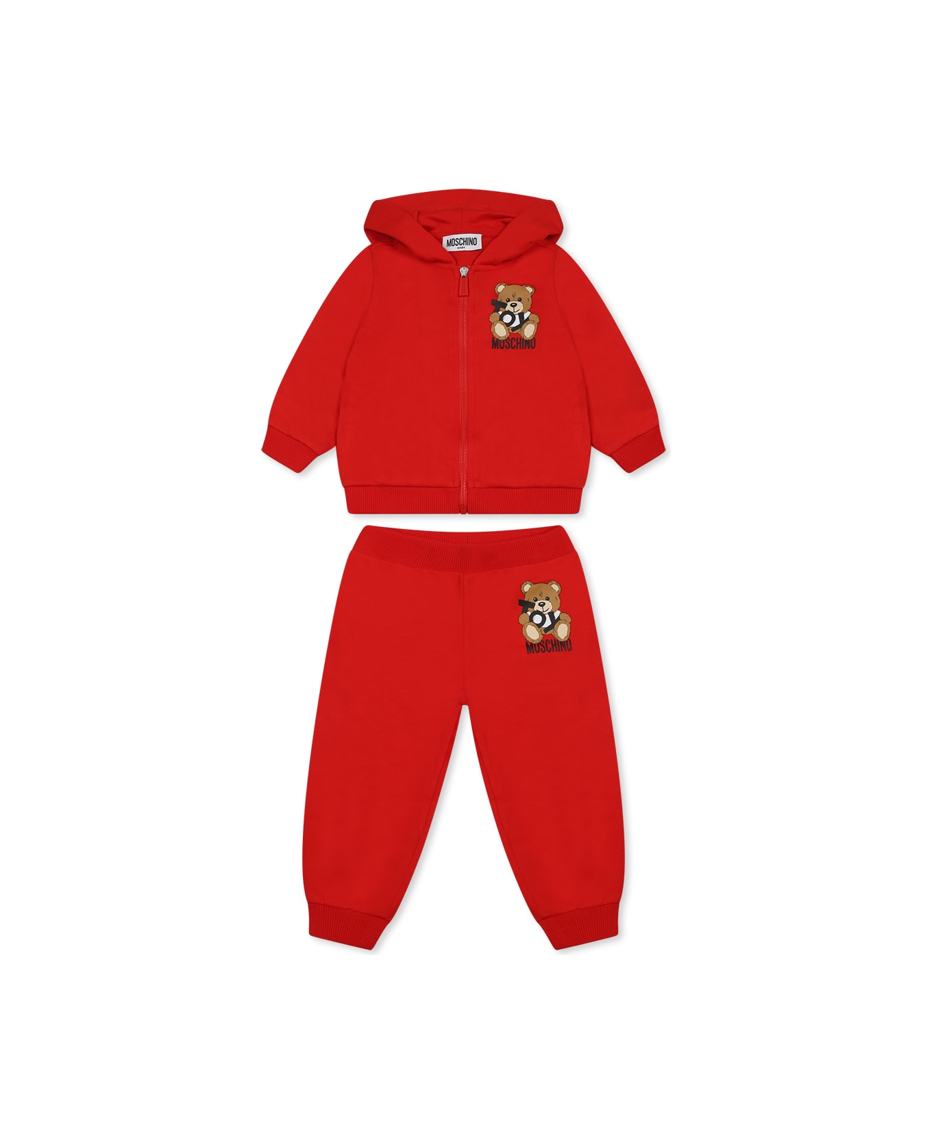 Moschino Red Suit For Babykids With Teddy Bear - Red