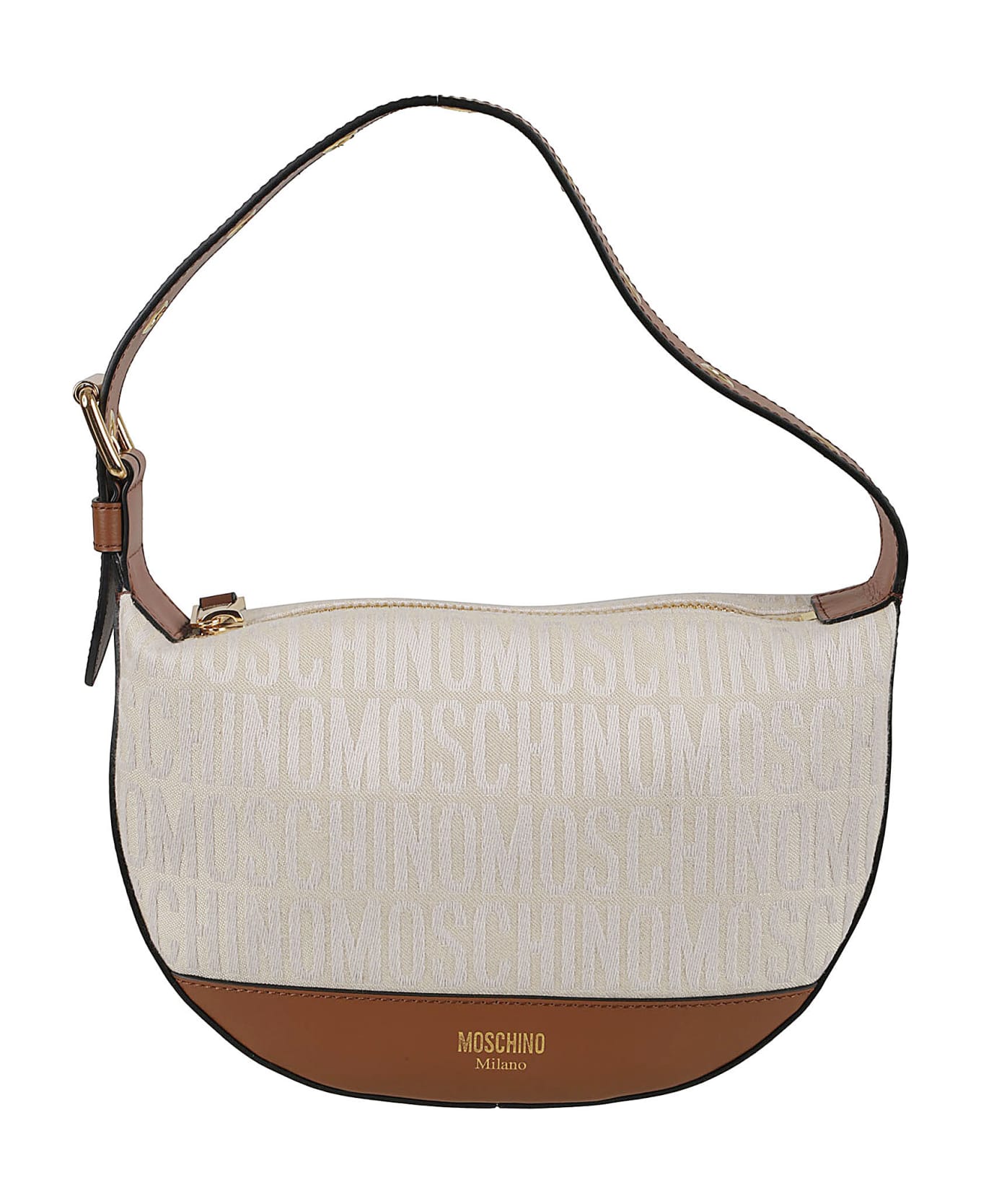 Moschino Canvas Jacquard Logo Shoulder Bag - Ivory