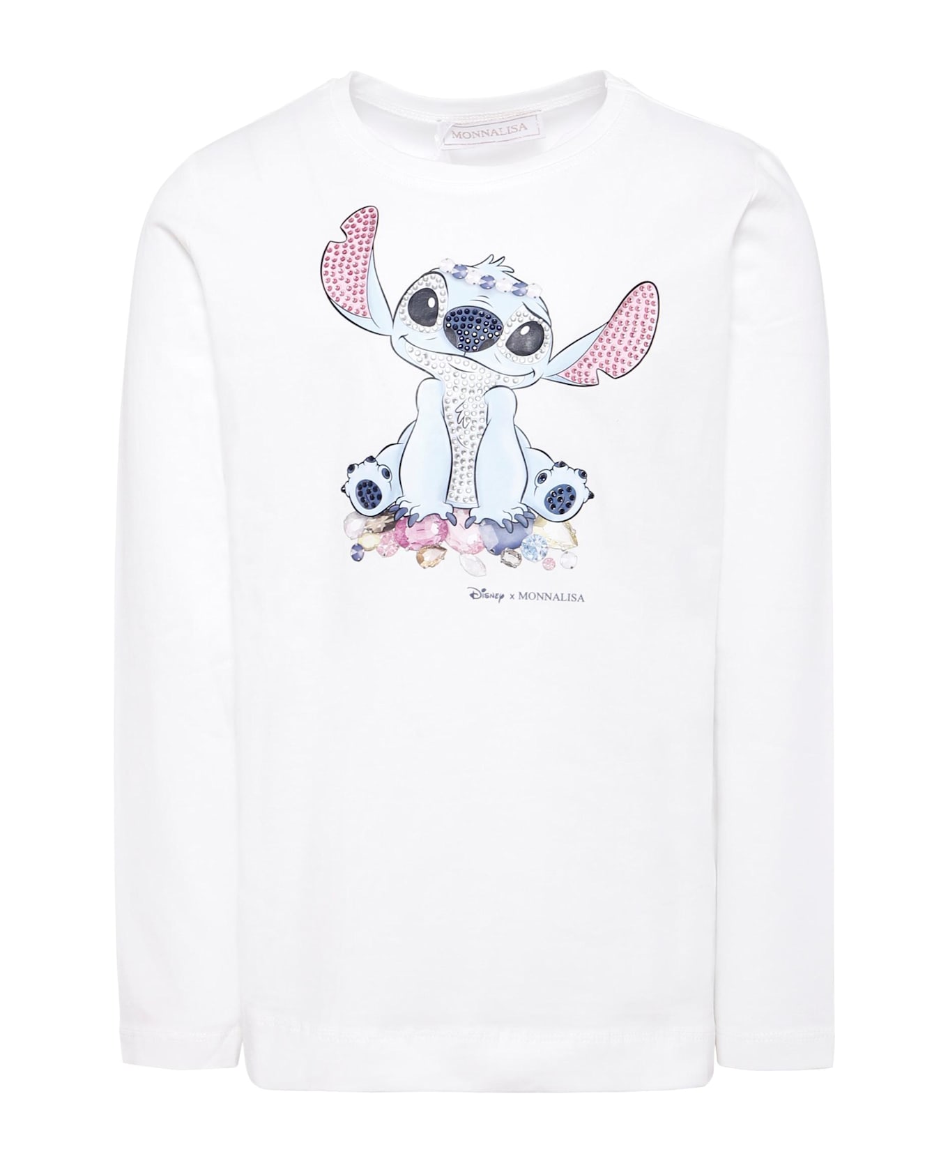 Monnalisa White T-shirt For Girl With Stitch Print - White