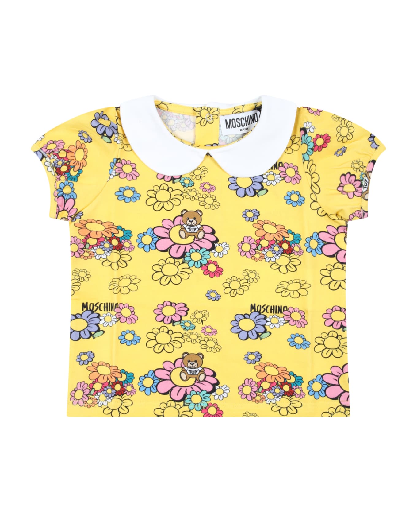 Moschino Yellow T-shirt For Baby Girl With Flowers And Logo - Yellow Tシャツ＆ポロシャツ