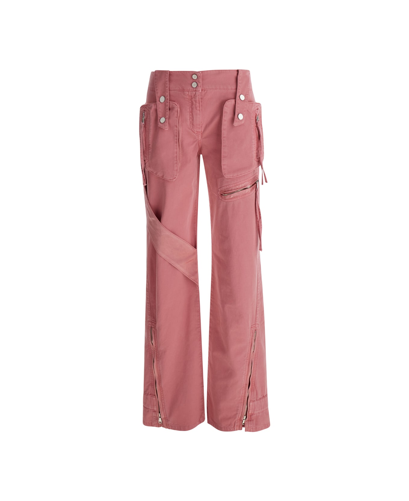 Blumarine Pink Cargo Trousers With Satin Inserts In Cotton Woman - Pink ボトムス