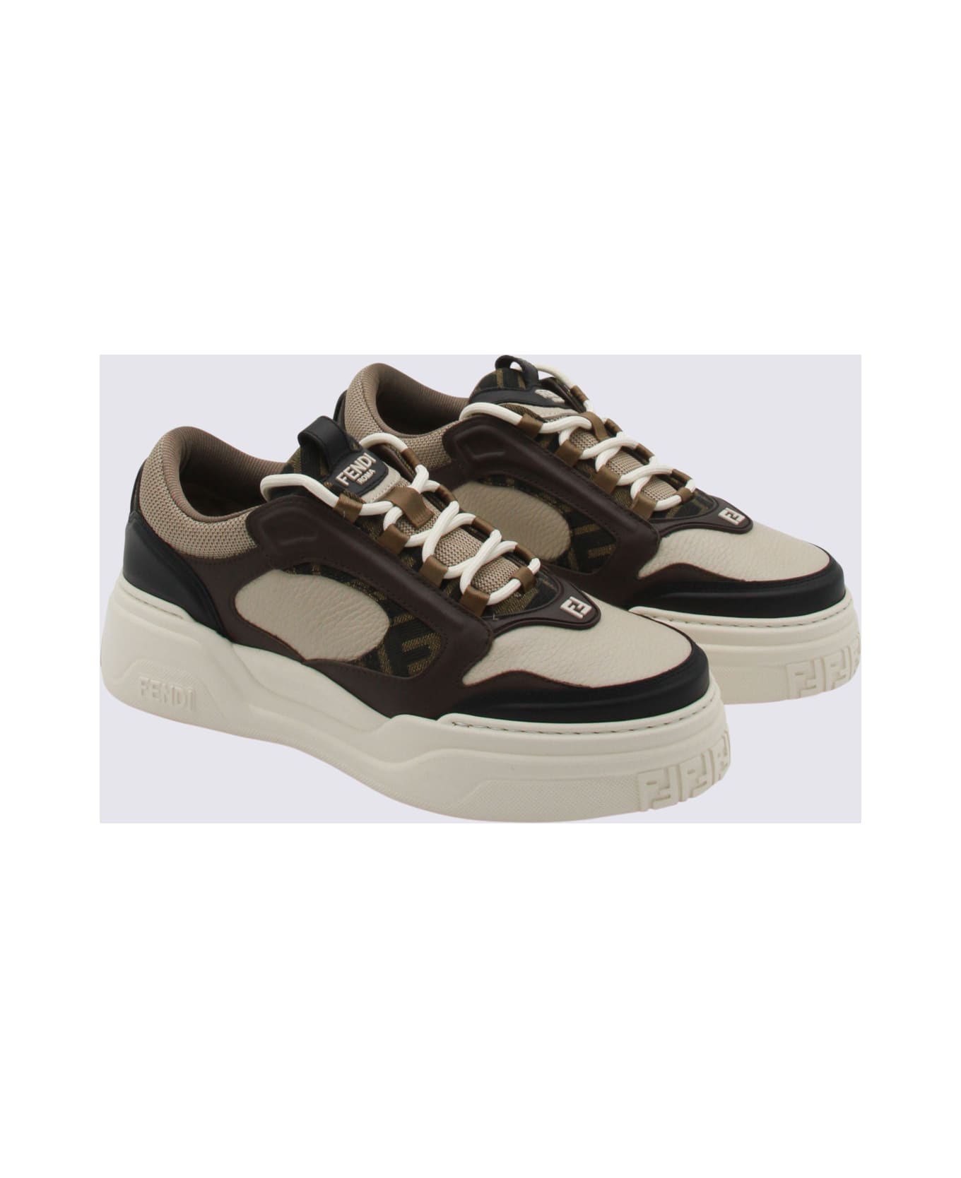 Fendi Brown And White Force Sneakers - Black