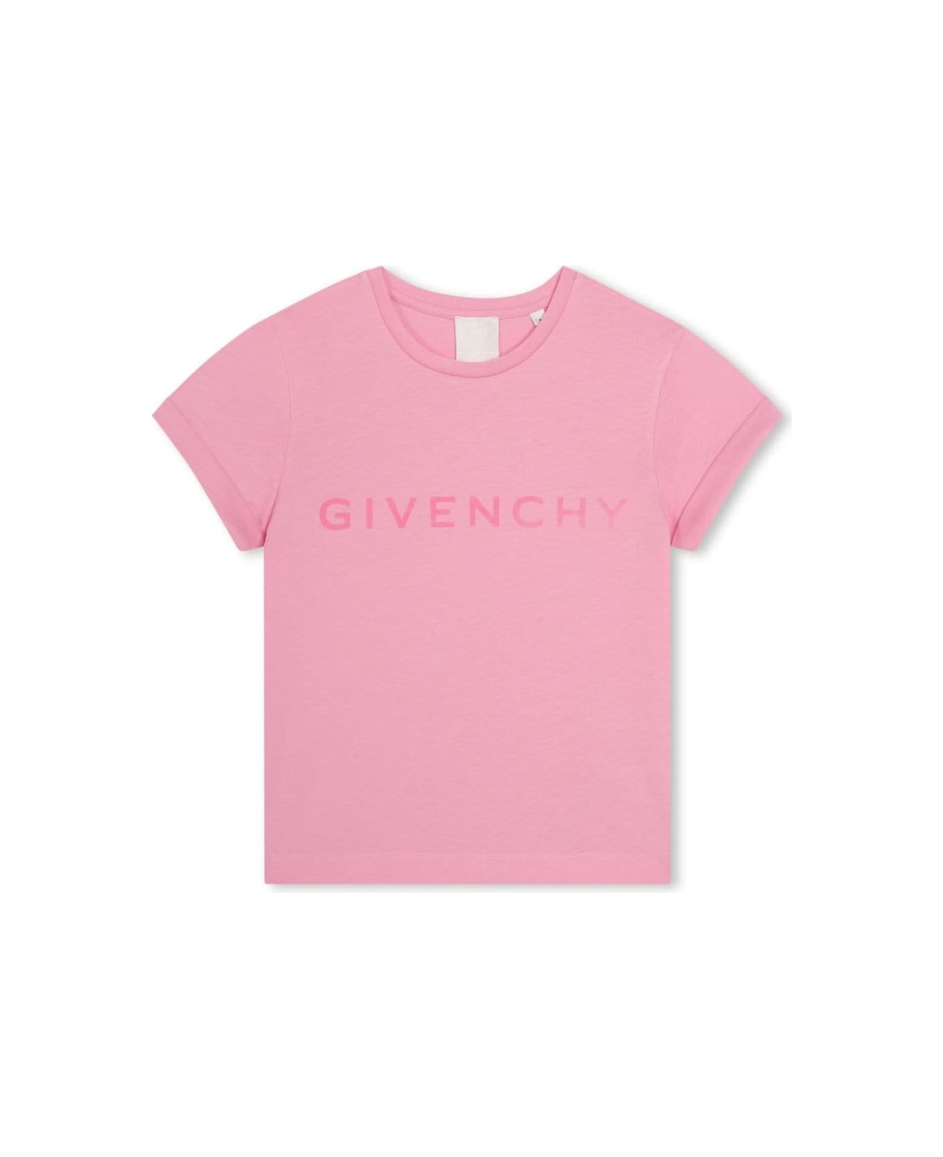 Givenchy Pink Crewneck T-shirt With Tonal 4g Print In Cotton Girl - Pink