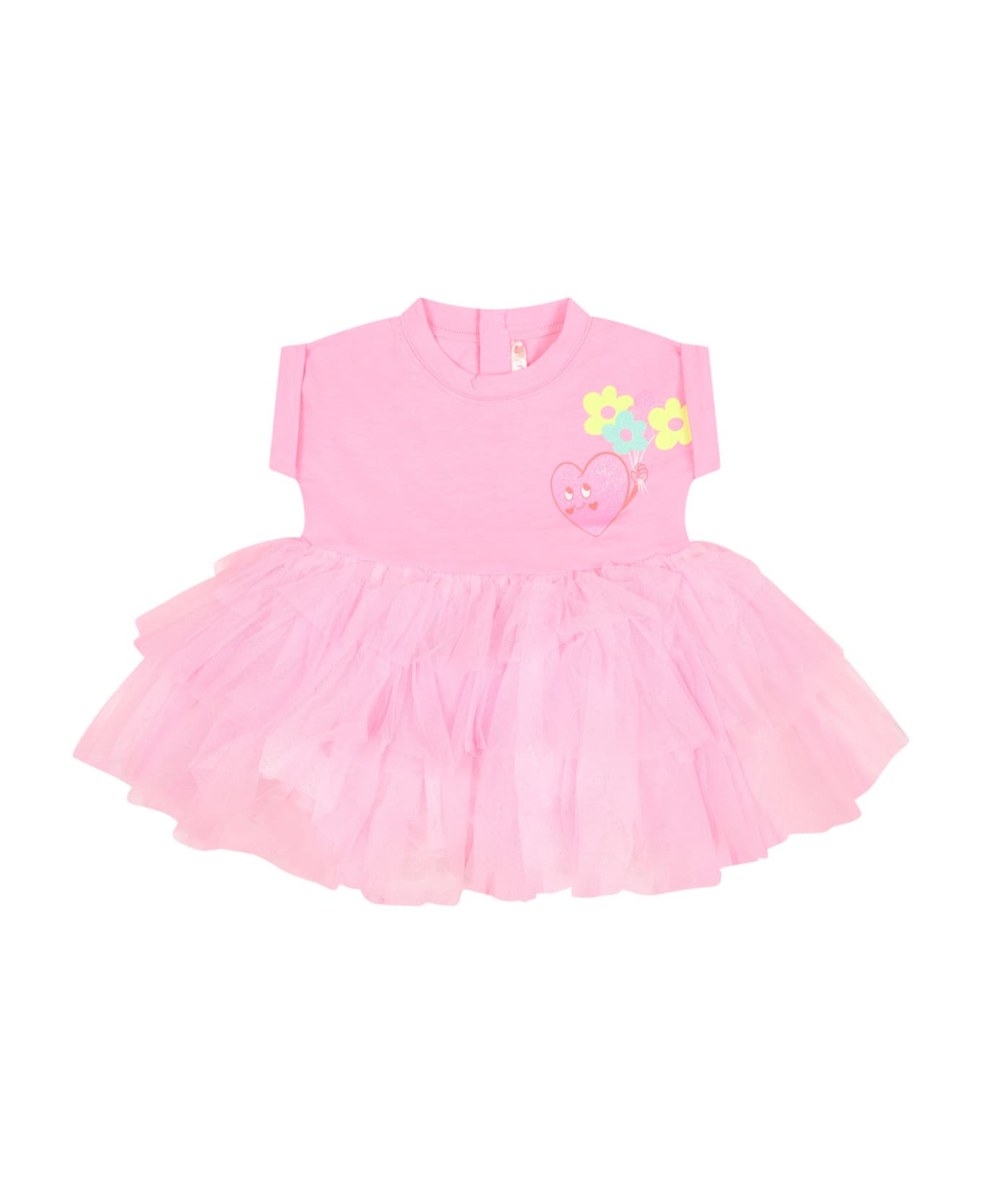 Billieblush Fuchsia Dress For Baby Girl With Multicolor Print - Fuchsia