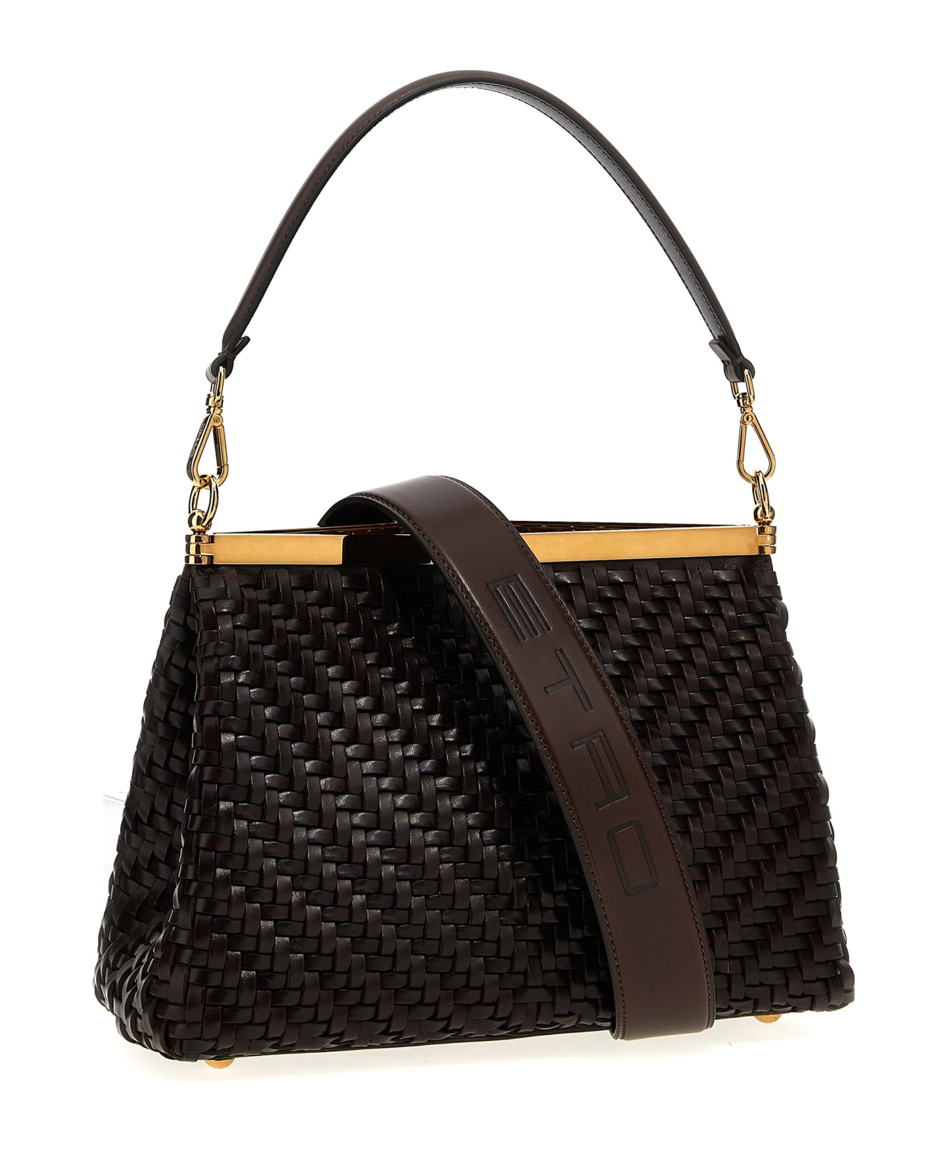 Etro Medium Braided Vela Bag In Brown - Brown